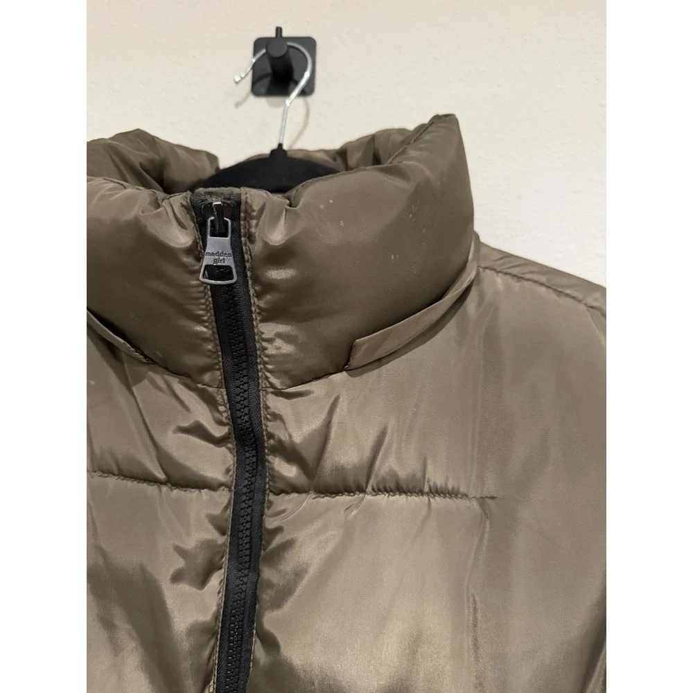 MADDEN GIRL Women's Olive GREEN Puffer‎ Jacket Size Large Long Cozy City - Picture 3 of 9
